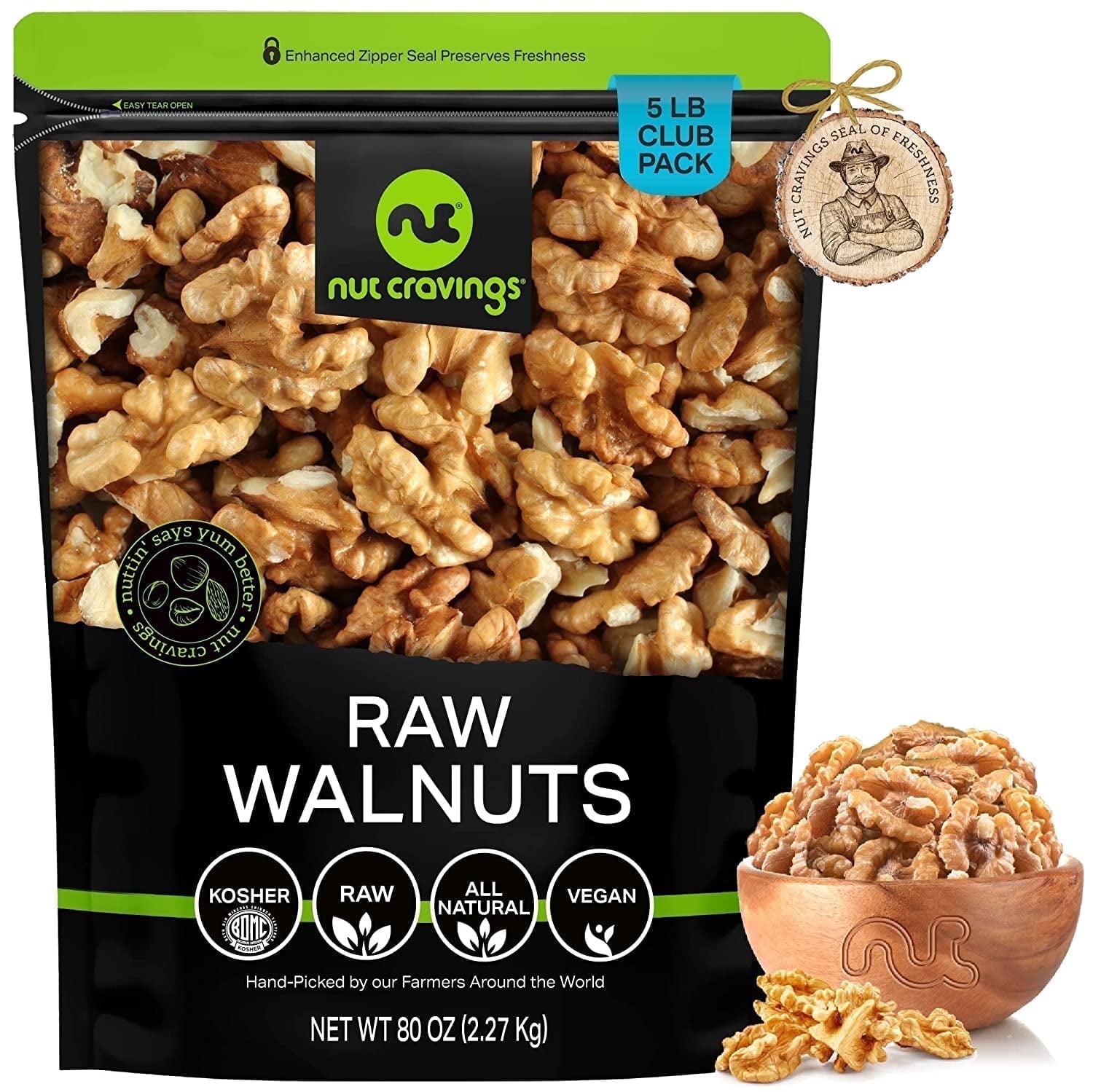 Nut Cravings Raw Walnuts Halves & Pieces, Unsalted, Shelled (80oz - 5 lbs)