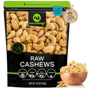 Nut Cravings Raw Whole Cashews, Unsalted, Shelled (16oz - 1 lbs) Bulk Cashew Fresh Nuts