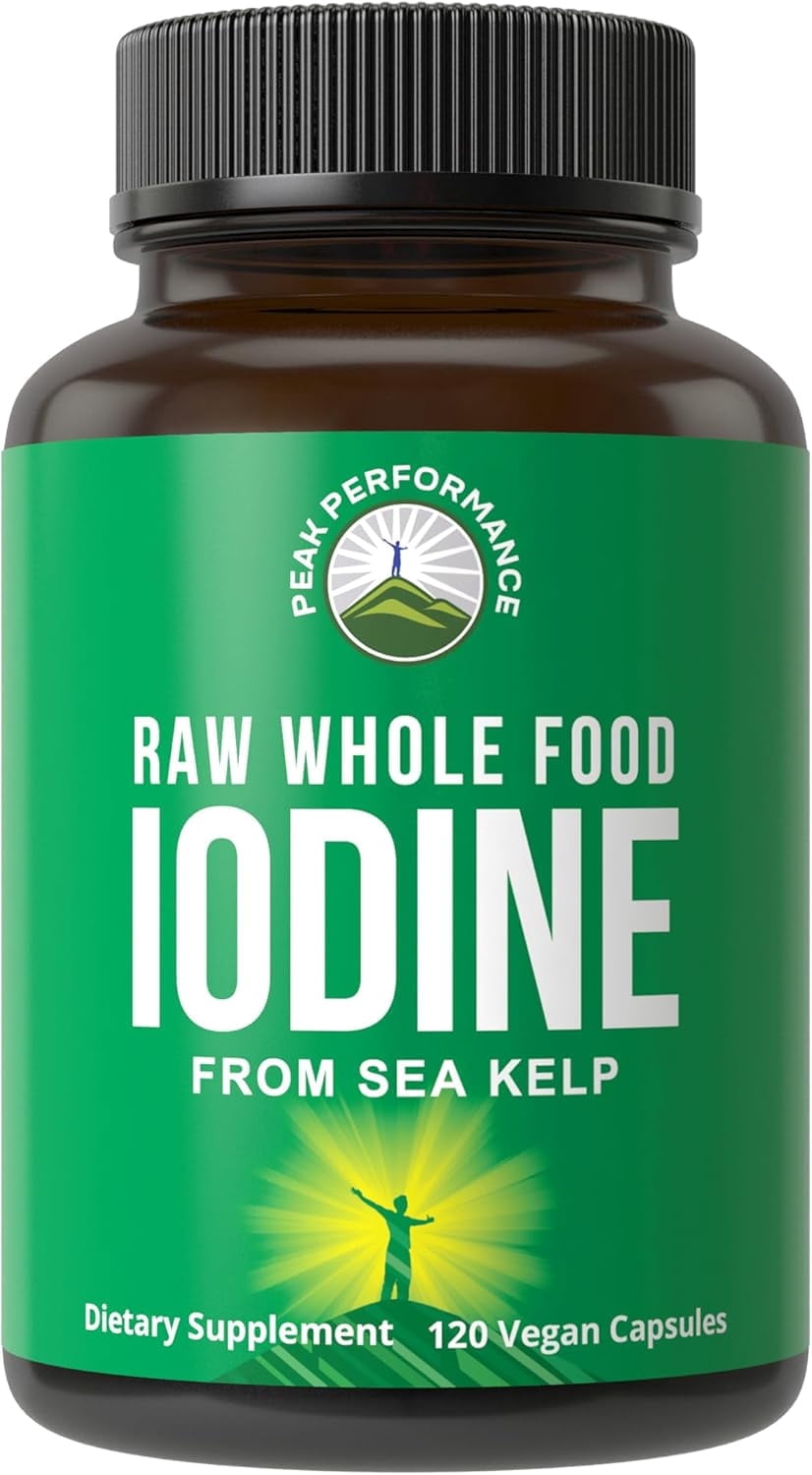 Raw Whole Food Iodine Supplement from Organic Kelp by Peak Performance. 120 Vegan Capsules