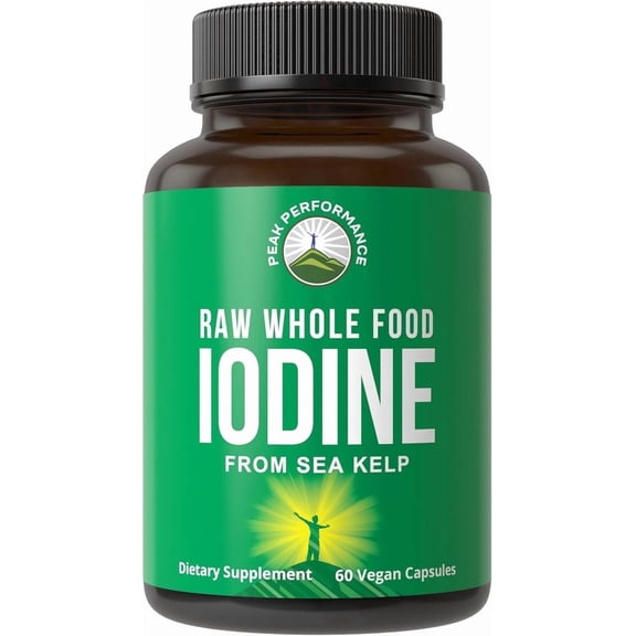 Raw Whole Food Iodine Supplement from Organic Kelp by Peak Performance. 60 Vegan Capsules