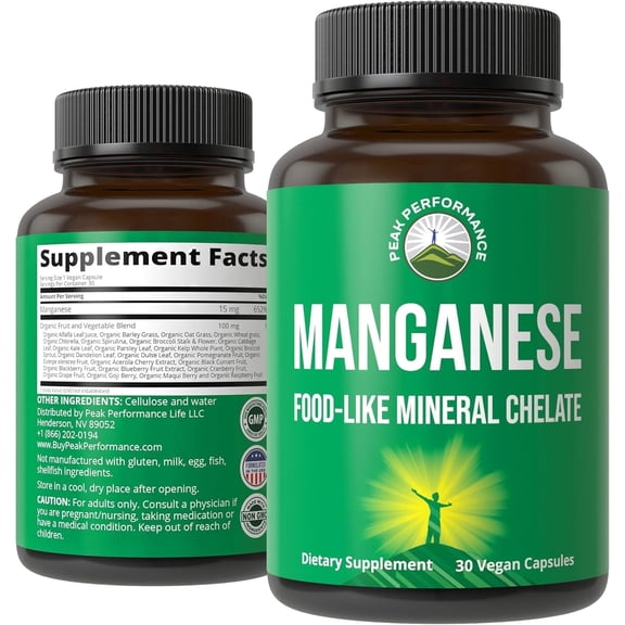Manganese Supplement Food Like Mineral Chelated For Superior Absorption With Whole Food Blend Of 25+ Fruits & Vegetables.