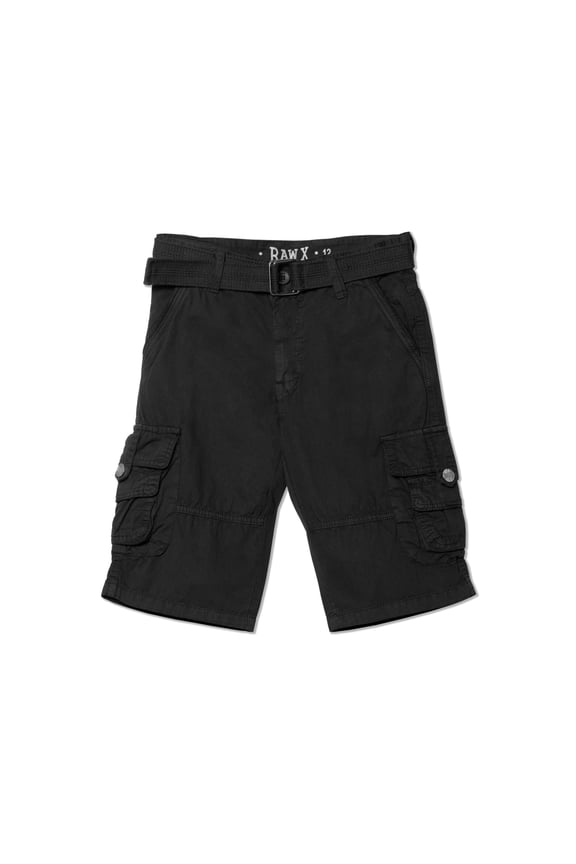 RAW X  Boy's Belted Twill Cargo Shorts, Black, 14