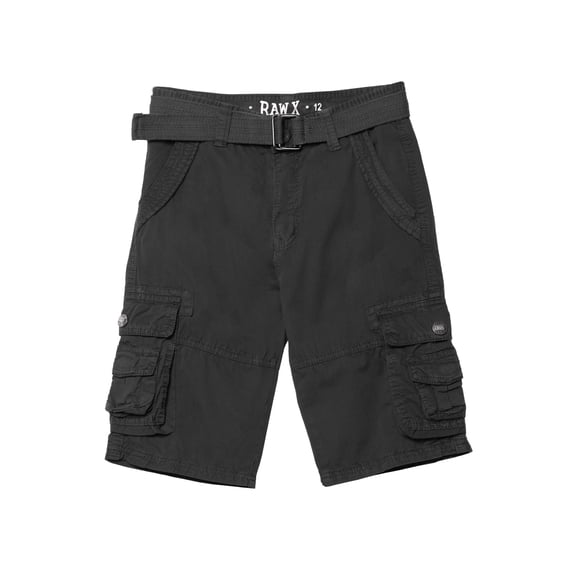 RAW X Boy's Belted Twill Cargo Shorts, Charcoal, 18