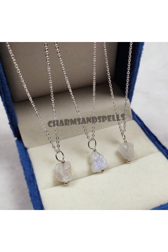 Raw moonstone crystal necklace wire wrapped in silver, handmade jewelry, tiny crystal jewelry, june birthstone gift