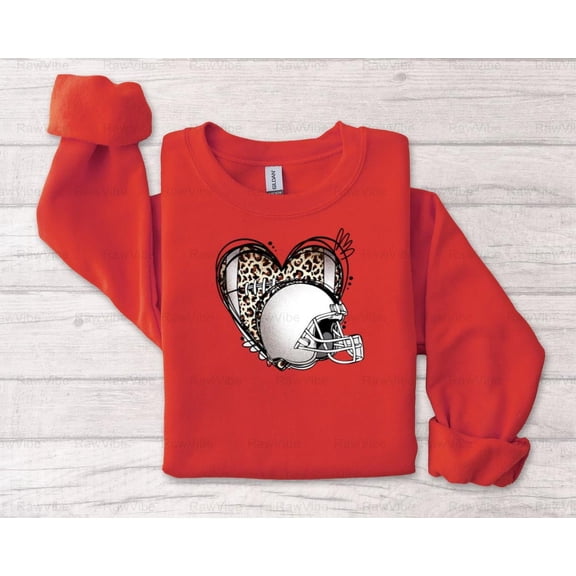 RawVibe45 Leopard Print Football Love Heart Graphic T-Shirt, SW, Hoodie - Wild Fan Now, for Unisex, up to size 5XL.