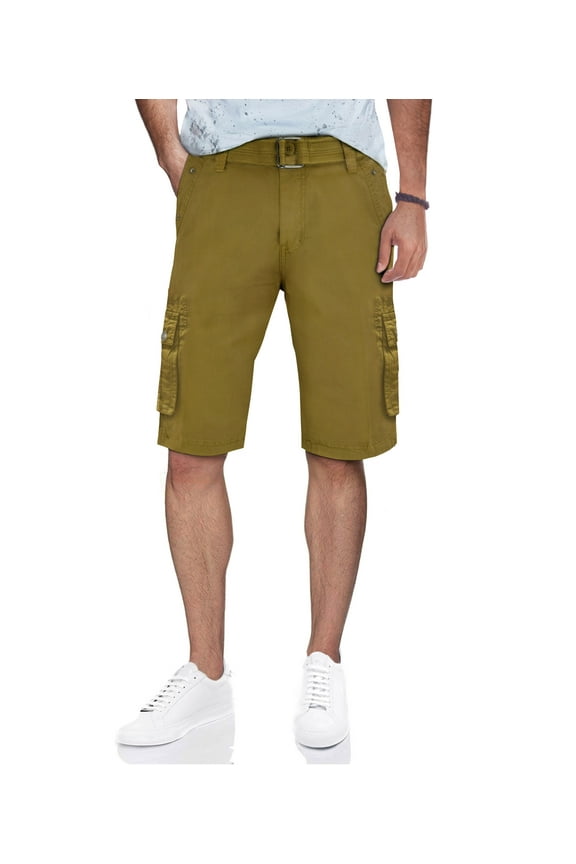 Men's Belted Cargo Shorts With Double Snap Pockets