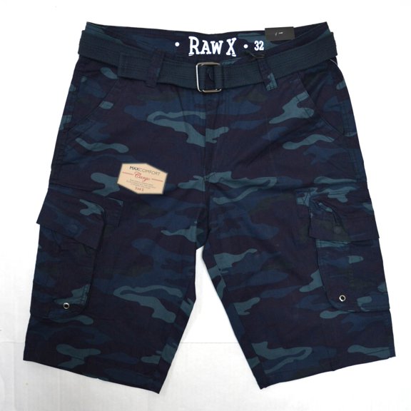 RawX Men's Belted Grommet Cargo Shorts With Hidden Snap