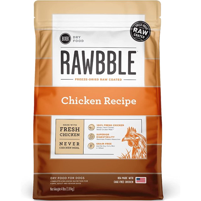 Rawbble Dry Dog Food, Chicken, 4 lbs USA Made with Fresh Meat No