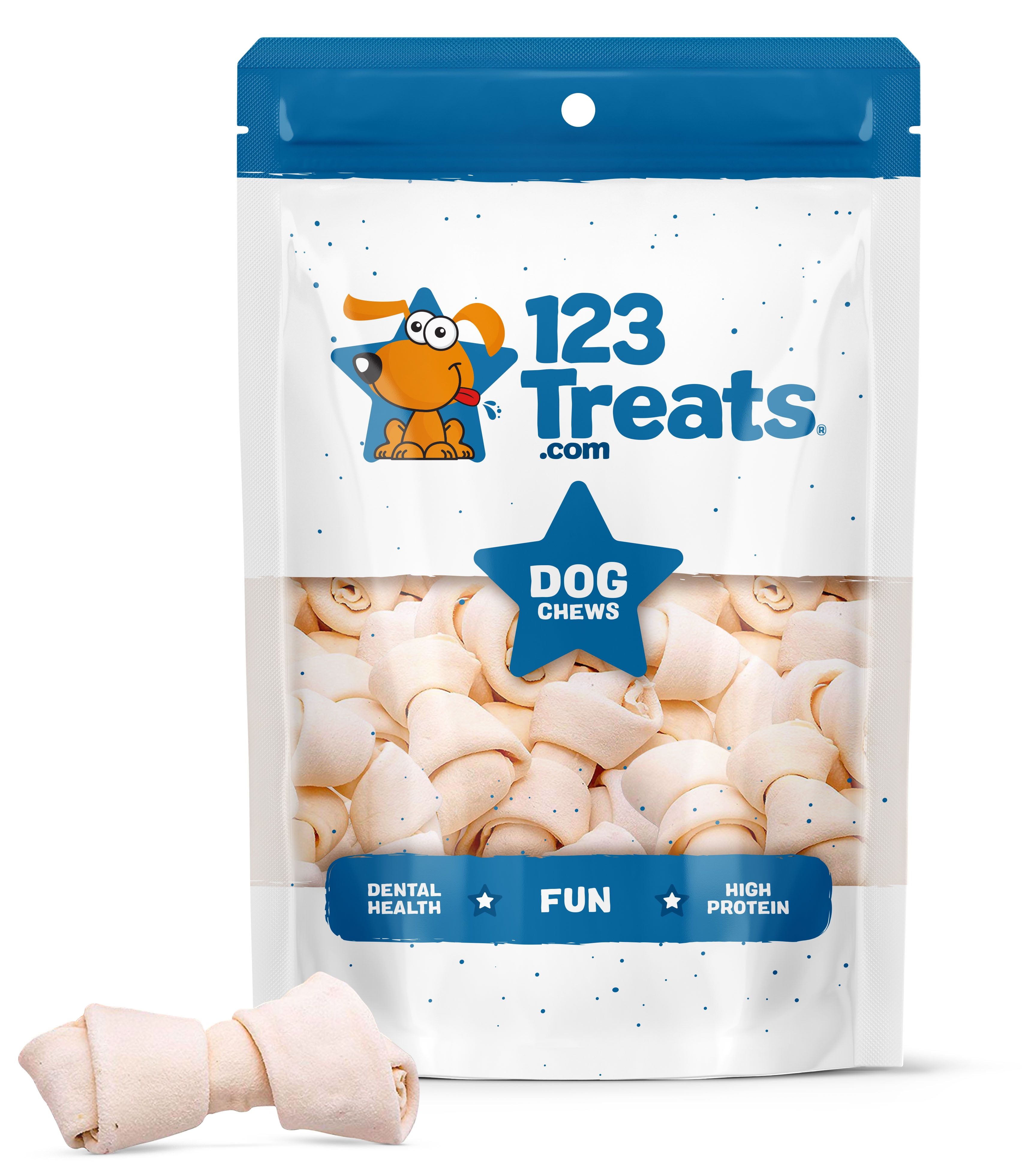 Rawhide Bones Chews 3-4" Premium Rawhide Dog Bones (15 Count) Free Range Grass Fed Cattle with No Hormones, Additives or Chemicals, Tasty Long Lasting Chews for Dogs, Improve Oral Health by 123 Treats