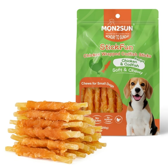 MON2SUN Chicken Wrapped Cod Sticks Small Dog Treats, 9 oz (25 Count)