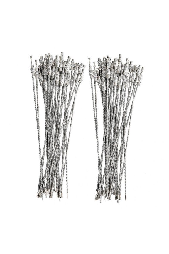 60pcs Stainless Steel Screw Locking Wire Keychain Cable Key Rings Outdoor Accessory