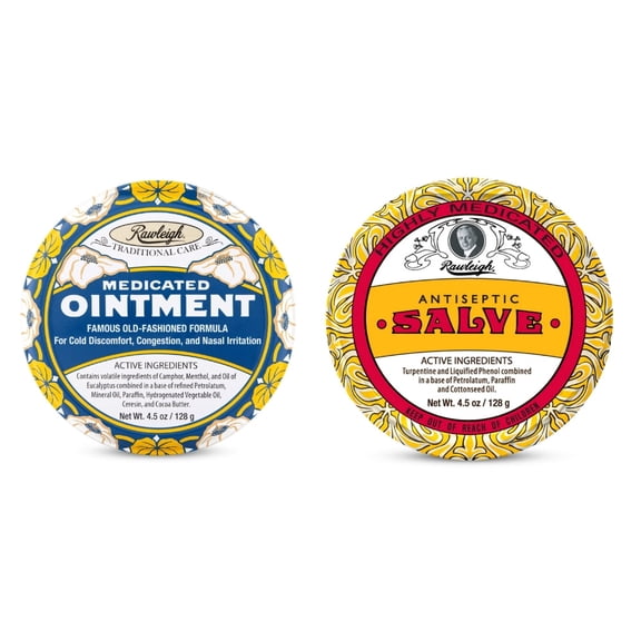 Rawleigh Antiseptic Salve Iconic Yellow Big Tin: 4.5 oz + Medicated Ointment: 4.5 oz