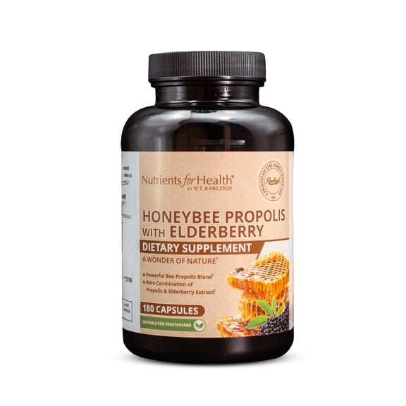 Rawleigh Honeybee Propolis with Elderberry Capsules, Powerful Immune Supplement, 180 Count