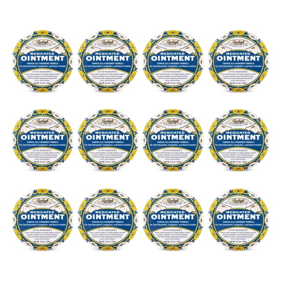 Rawleigh Medicated Ointment: 4.5 oz Blue Tin, Topical Chest Rub for Cold, Nasal Congestion, Minor Aches and Pain, with Camphor, Menthol & Eucalyptus, Non-Greasy Formula - Pack of 12