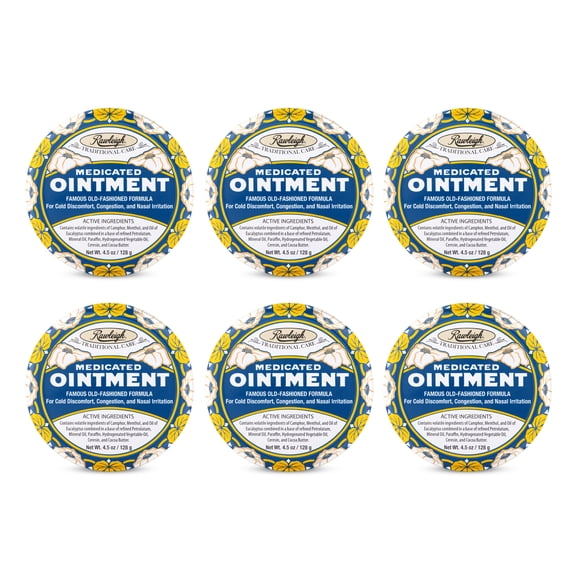 Rawleigh Medicated Ointment: 4.5 oz Blue Tin, Topical Chest Rub for Cold, Nasal Congestion, Minor Aches and Pain, with Camphor, Menthol & Eucalyptus, Non-Greasy Formula - Pack of 6