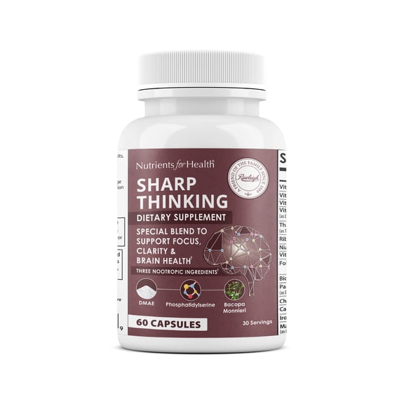 Rawleigh Sharp Thinking: 60 Capsules, Focus, Clarity, Memory Support, 3 Nootropics, DMAE Bitartrate, Bacopa Monnieri, Phosphatidylserine, DHA & Vitamins A, C, D, E, B-Complex
