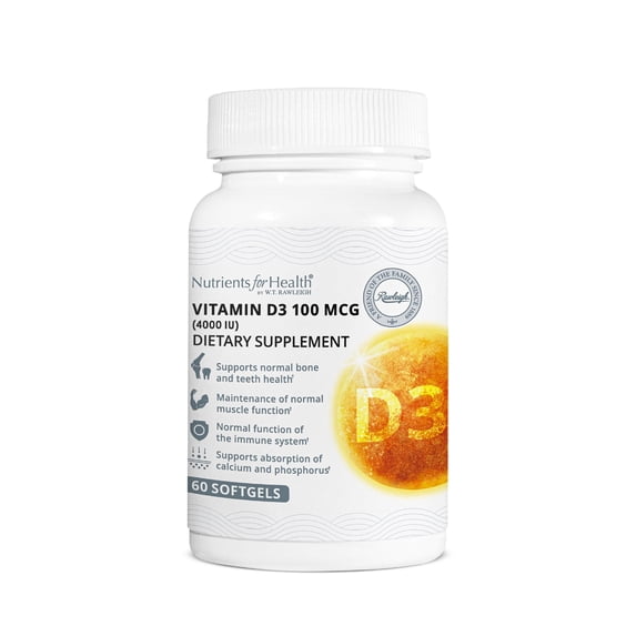 Rawleigh Vitamin D3 100 MCG Softgels, Supplement with 4000iu of Cholecalciferol, 60 Count