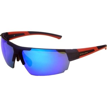 Rawlings 12 Men’s Athletic Sunglasses – Half-Rim Black Frame, Red Mirrored Lenses, UVA Protection
