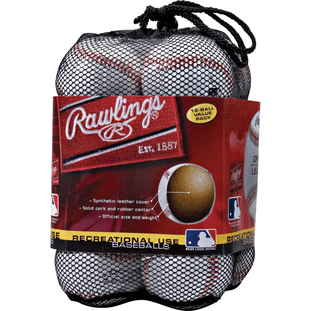 Rawlings 8U Official League OLB3 Practice Youth Baseballs in Mesh Bag, 12 Pieces