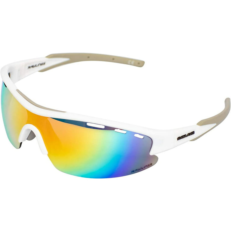 Rawlings Adult Shield Baseball Sunglasses Lightweight Sports Sun Glasses  for Running, Softball, Rowing, Cycling (White/Gray) 