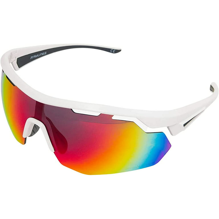 Rawlings Adult Sport Baseball Sunglasses Lightweight Stylish 100% UV Poly  Lens (White/Rainbow)
