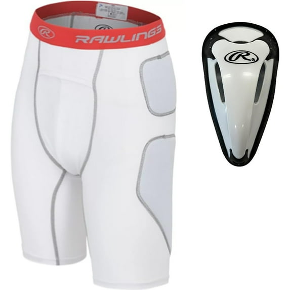 Rawlings Baseball Slider Shorts with Protective Cup - Youth Regular - White