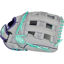 Rawlings Fastpitch Series Youth 12" Softball Glove, Basket Web, Gray/Mint, Right Hand Throw