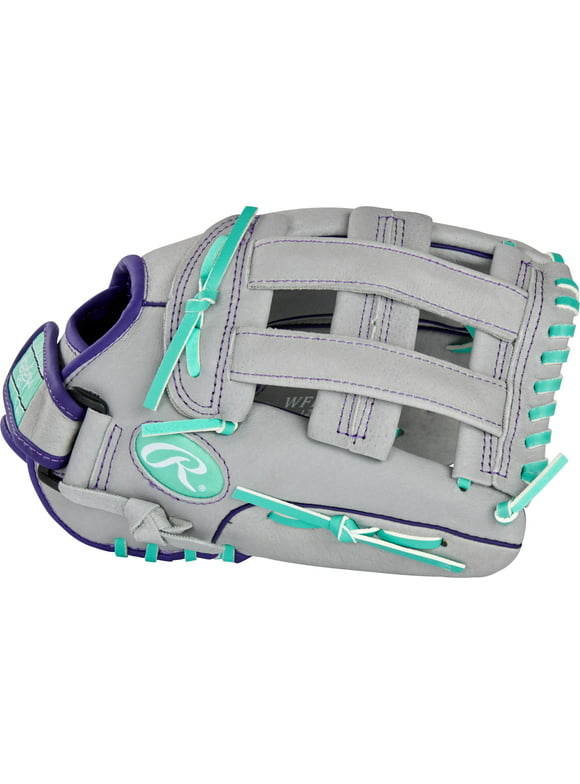 Rawlings Fastpitch Series Youth 12" Softball Glove, Basket Web, Gray/Mint, Right Hand Throw