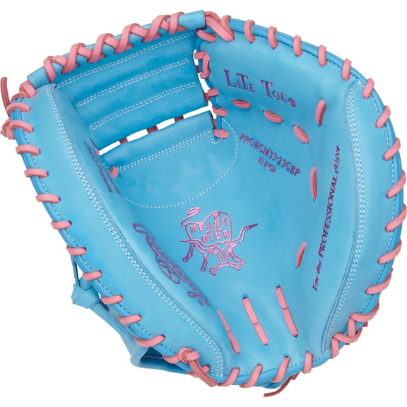 Rawlings Heart of the Hide Catchers Mitt | CM33 Pattern | 33-Inch | RHT | Columbia Blue/Pink