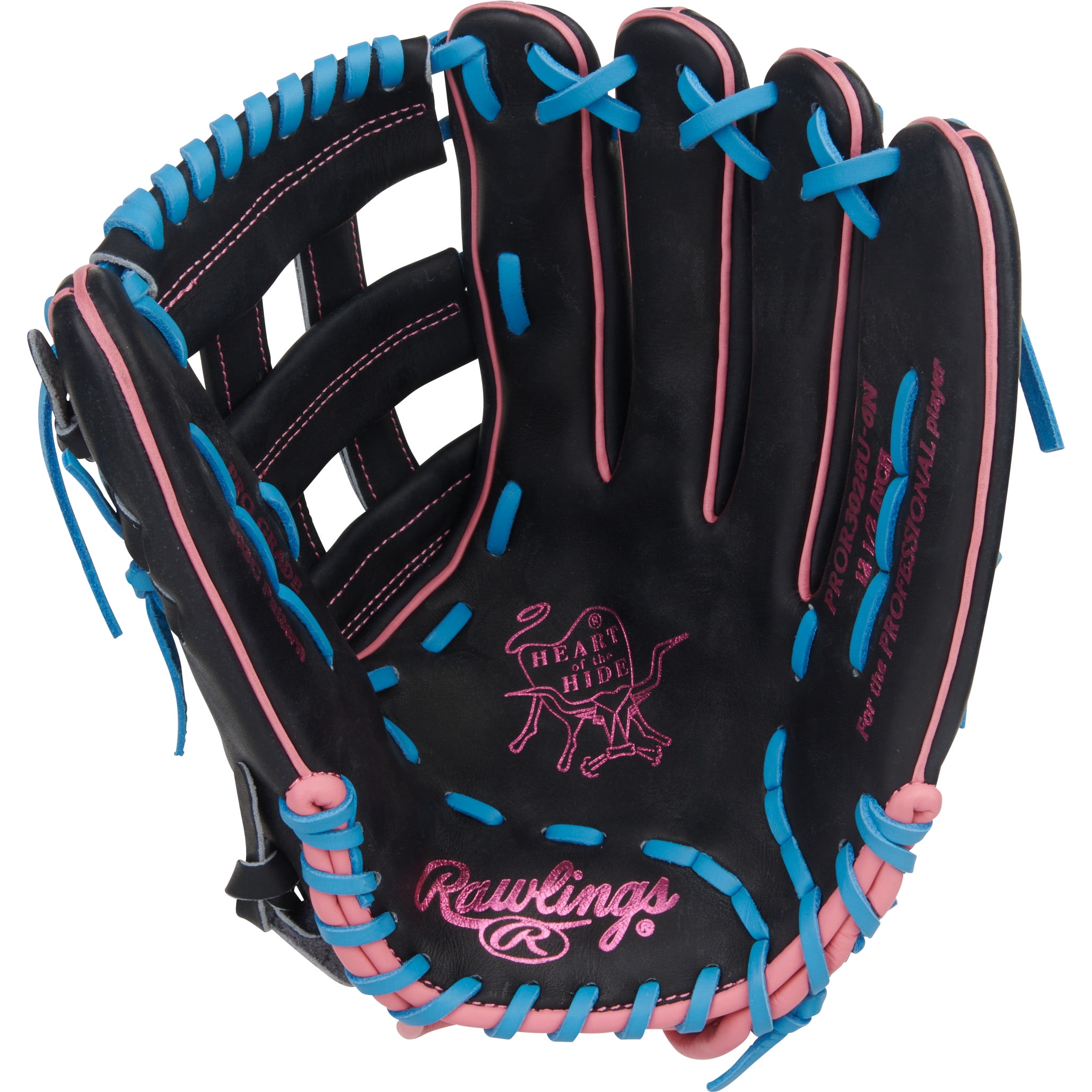 Rawlings Heart of the Hide Utility Glove | 302U Pattern | 12.5-Inch | RHT | Black/Columbia Blue/Pink