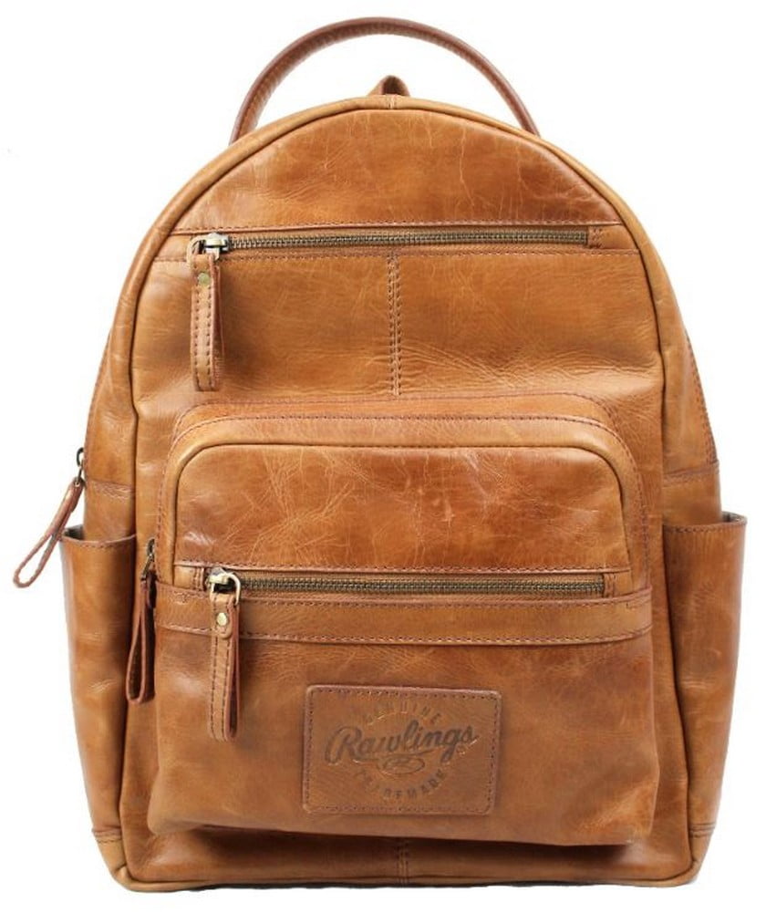 baseball leather backpack Rawlings Heritage Medium Genuine Leather Backpack Baseball Laptop Sleeve Tan