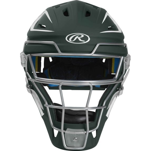 Rawlings MACH Baseball Senior Catcher's Helmet | Dark Green/White | Senior
