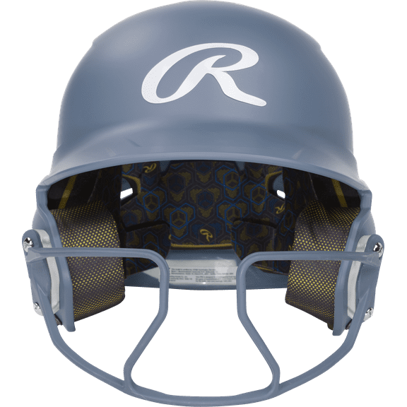 Rawlings Mach Hi-Viz 1-Tone Batting Helmet with Attached Face Guard - Matte | Columbia Blue | Senior