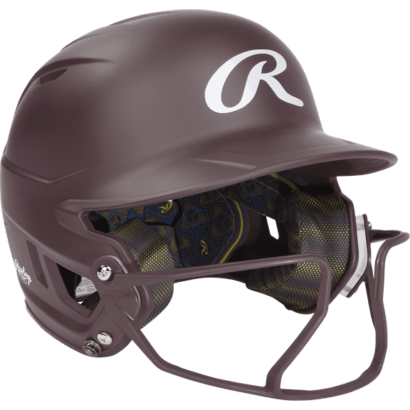 Rawlings Mach Hi-Viz 1-Tone Batting Helmet with Attached Face Guard - Matte | Maroon | Junior