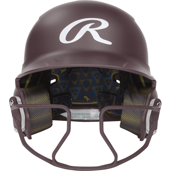 Rawlings Mach Hi-Viz 1-Tone Batting Helmet with Attached Face Guard - Matte | Maroon | Senior