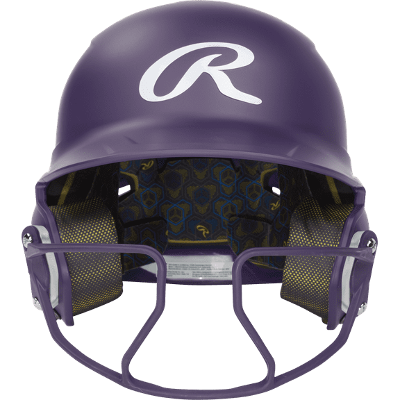 Rawlings Mach Hi-Viz 1-Tone Batting Helmet with Attached Face Guard - Matte | Purple | Junior