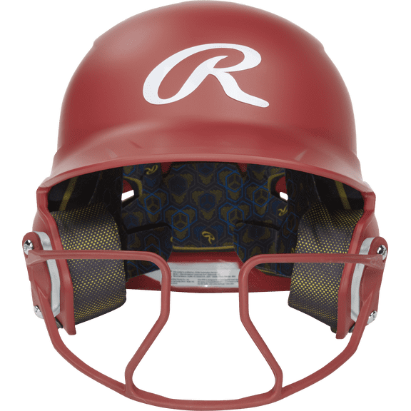 Rawlings Mach Hi-Viz 1-Tone Batting Helmet with Attached Face Guard - Matte | Scarlet | Senior
