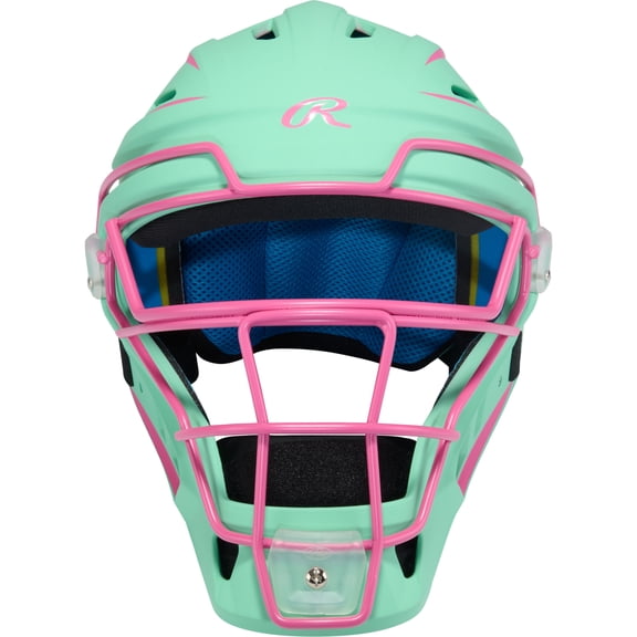 Rawlings Mach Pro Series Catchers Helmet, Hockey Style , Junior, Mint/Pink