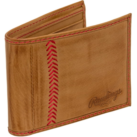 Rawlings Men's Leather Baseball Stitch Bifold Wallet (Light Brown)