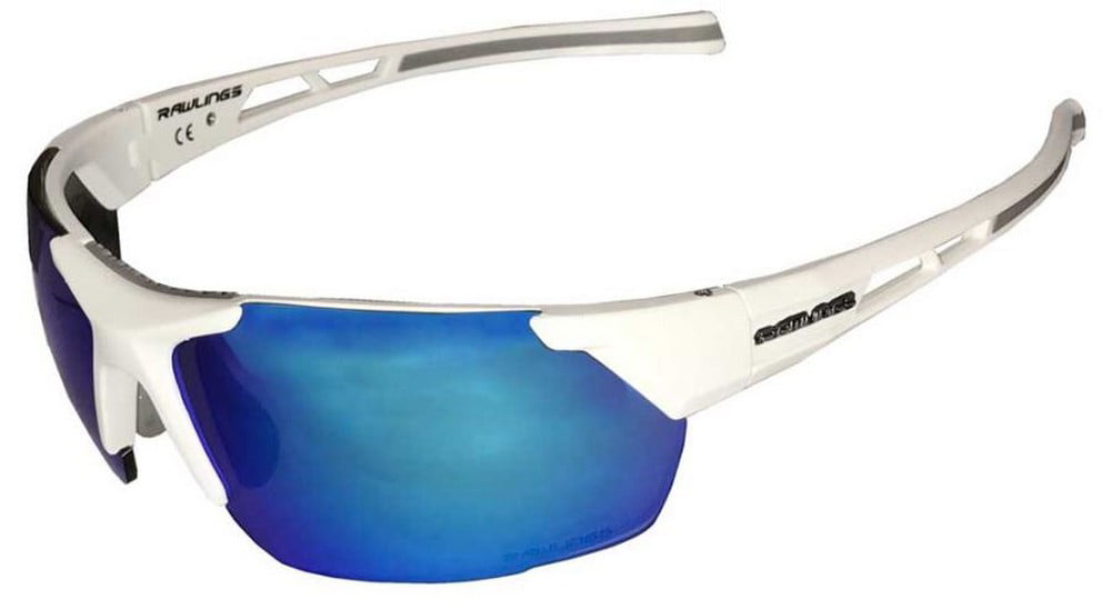Rawlings Mens Athletic Sunglasses Half-Rim White/Blue Mirrored