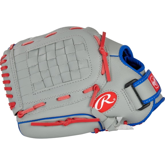 Rawlings Players Series Youth Tball/Baseball Gloves, Gray/Red, 11.5 inch, Left Hand Throw