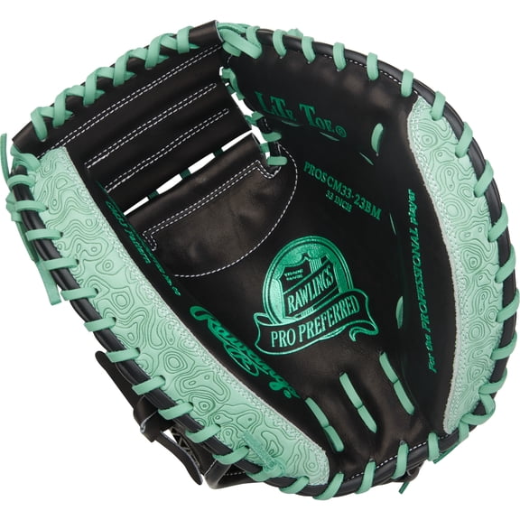 Rawlings Pro Preferred Catchers Mitt | CM33 Pattern | 33-Inch | RHT | Black/Mint