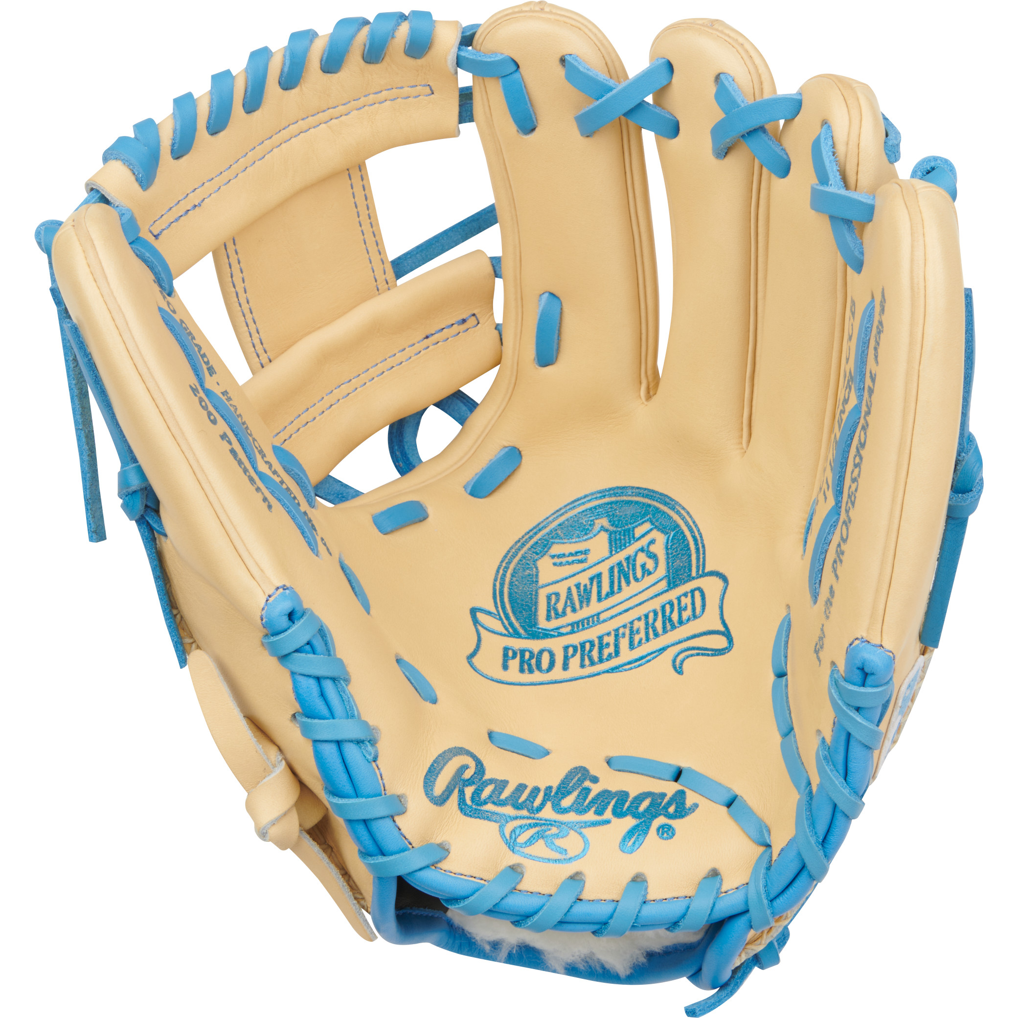Rawlings Pro Preferred Infield Glove | 200 Pattern | 11.5-Inch | RHT | Camel/Columbia Blue