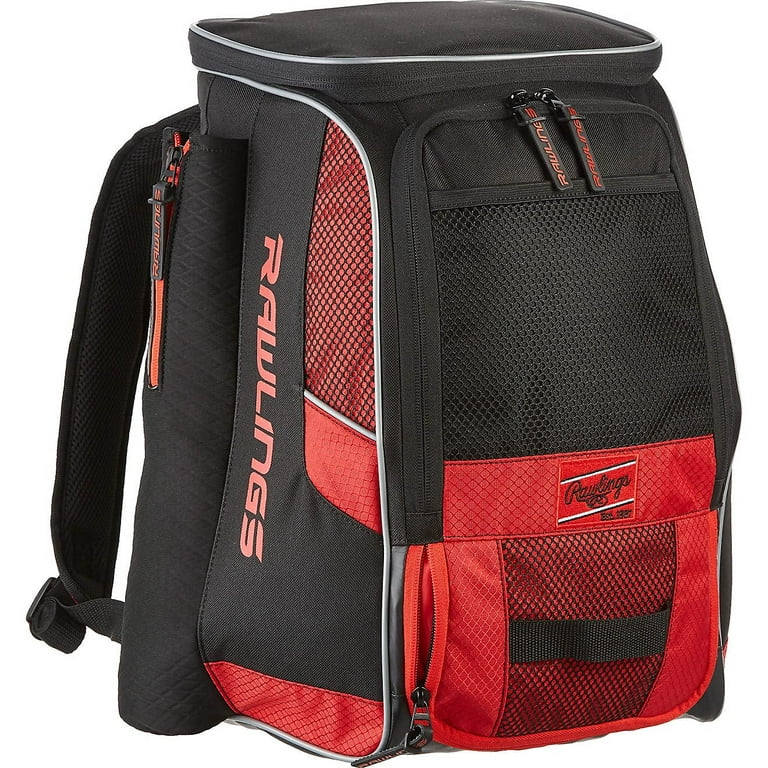 Rawlings R500 Youth Baseball Bag for Boys or Softball Bag for Girls –  Durable Baseball Backpack – Holds Two Bats – Includes Hook to Hang on  Fence, Scarlet Black 