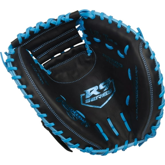 Rawlings R9 32.5-Inch Catchers Mitt | CM325 Pattern | RHT | Black/Columbia Blue