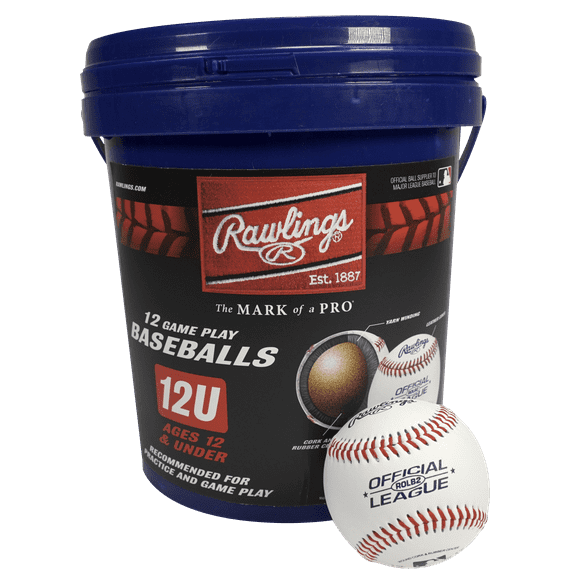 Rawlings ROLB2 12U Official League Youth Practice Baseball Bucket, 12 Count