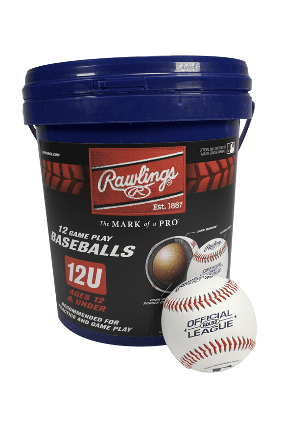 ROLB2 12U Official League Youth Practice Baseball Bucket, 12 Count, Full-Grain Leather