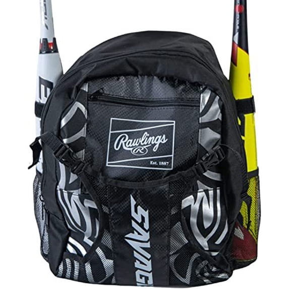Rawlings SAVAGE Backpack Equipment Bag T-Ball / Baseball / Softball Black