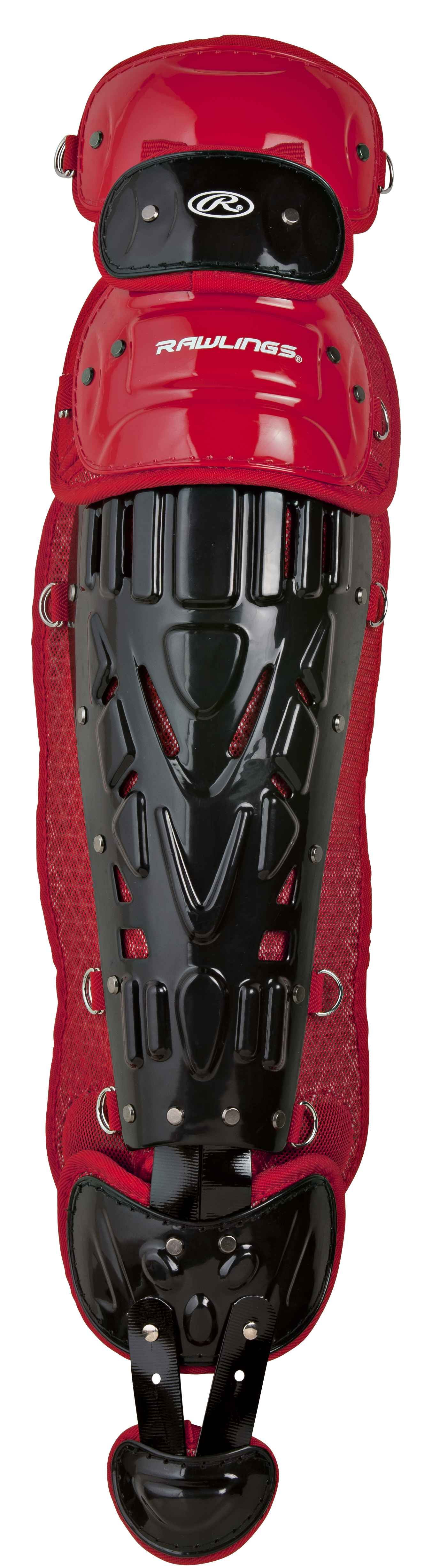 Rawlings Velo Baseball Intermediate Leg Guards Black/Scarlet