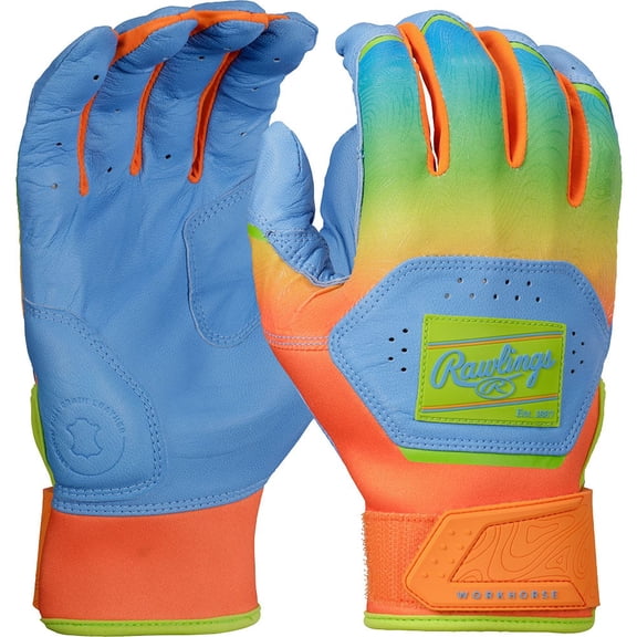 Rawlings Workhorse Fun Burst Limited Edition Batting Gloves Blue/Orange Large